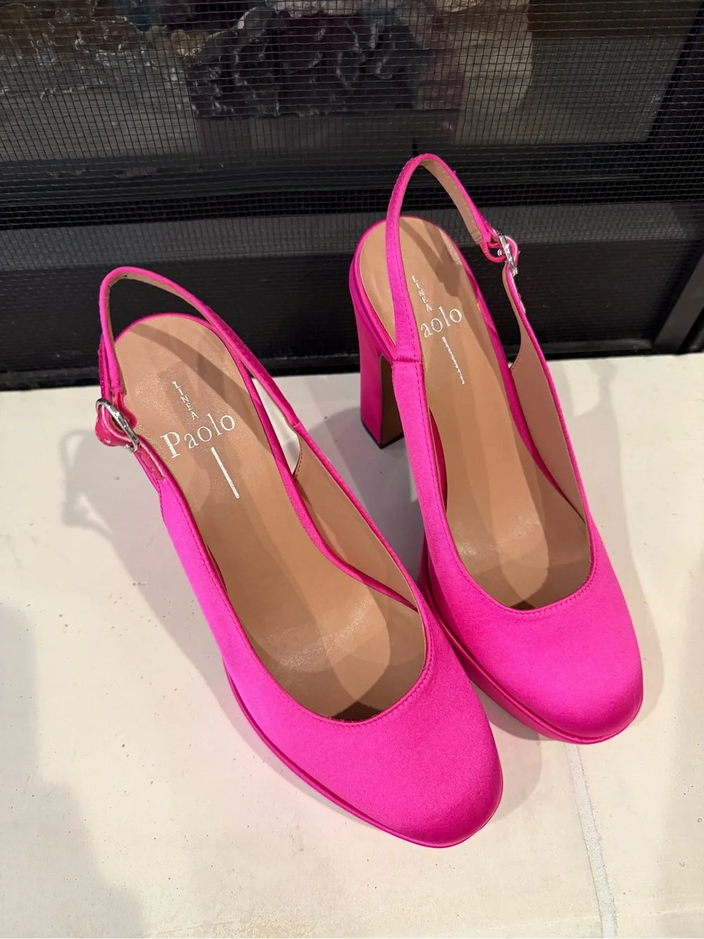 Linea Paolo Fabulous Hot Pink Satin Platform Slingback Pumps